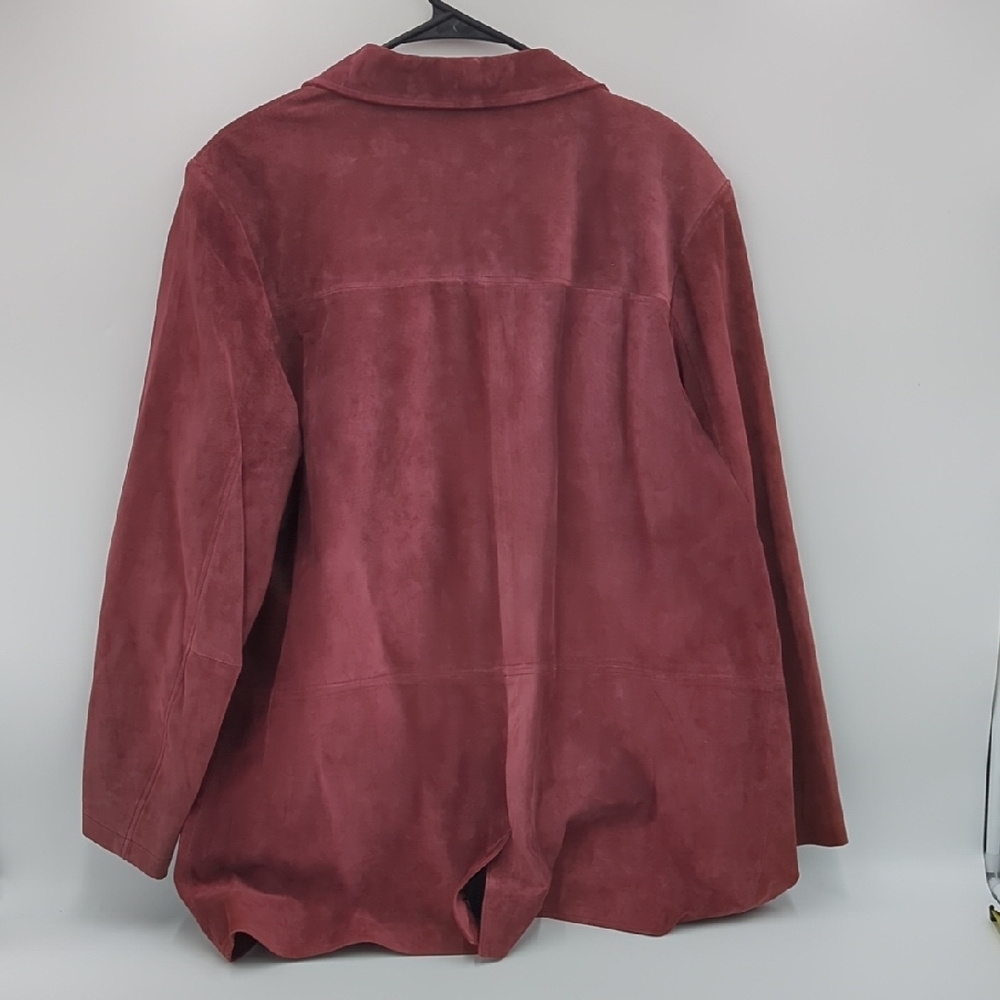 VTG ISZ Leather Suede Jacket Longline Button front Blazer Coat Soft XL Burgundy - Picture 6 of 13